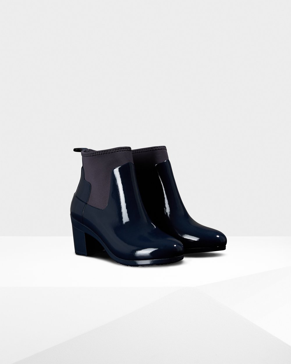 Hunter Heeled Støvler Marineblå - Dame Refined Slim Fit Gloss Mid - Norge UKMQSX-516